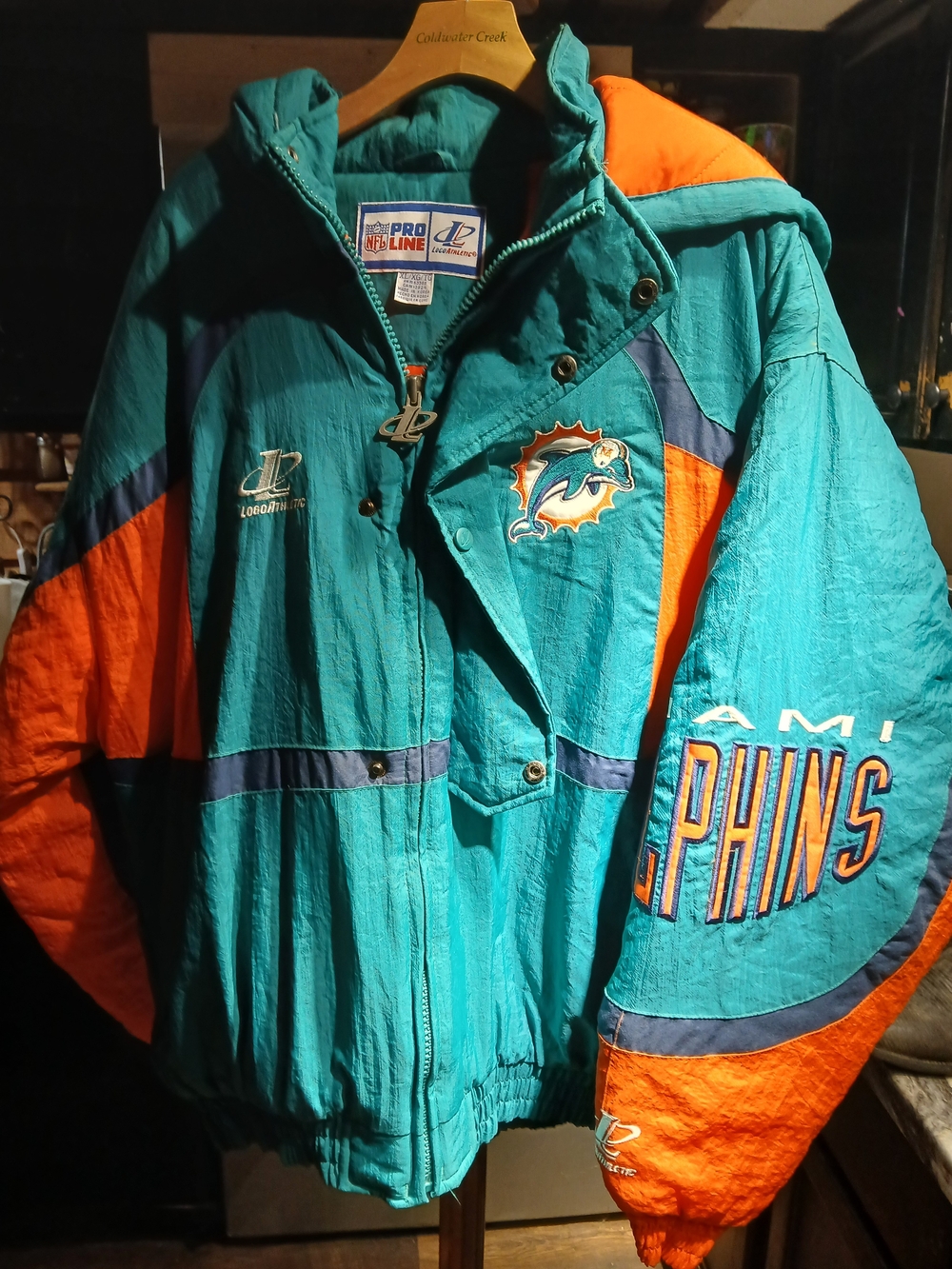 Vintage 1990s Miami Dolphins Teal & Orange Mens Jacket